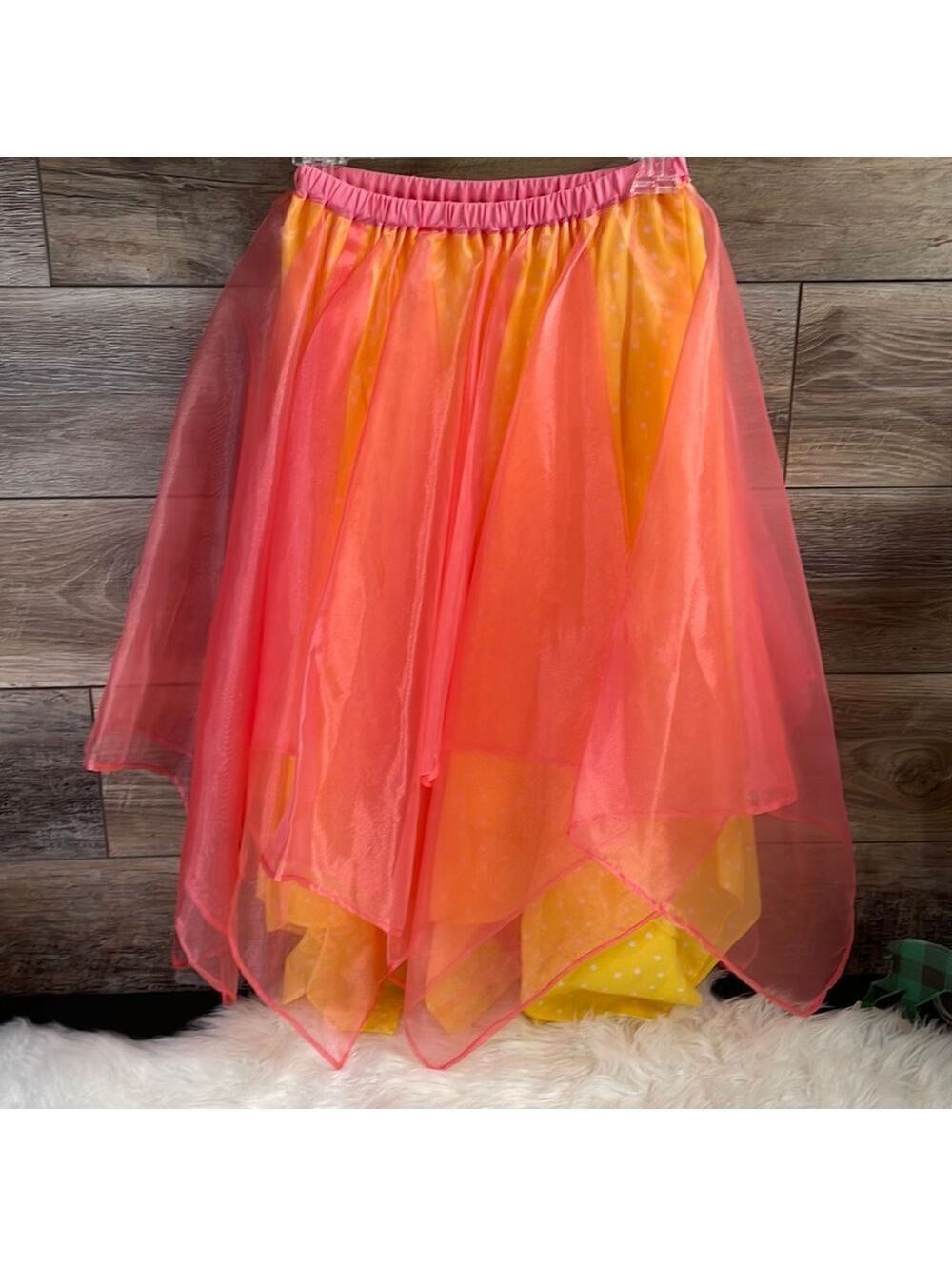 Handmade Pink Orange Yellow Layered Sheer Tulle Skirt Fairy Costume